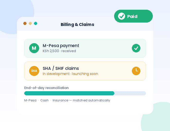 SHA claim support in development and M-Pesa billing inside Easy Clinic